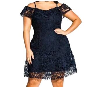 City Chic Navy Lace Off-Shoulder Mini Dress